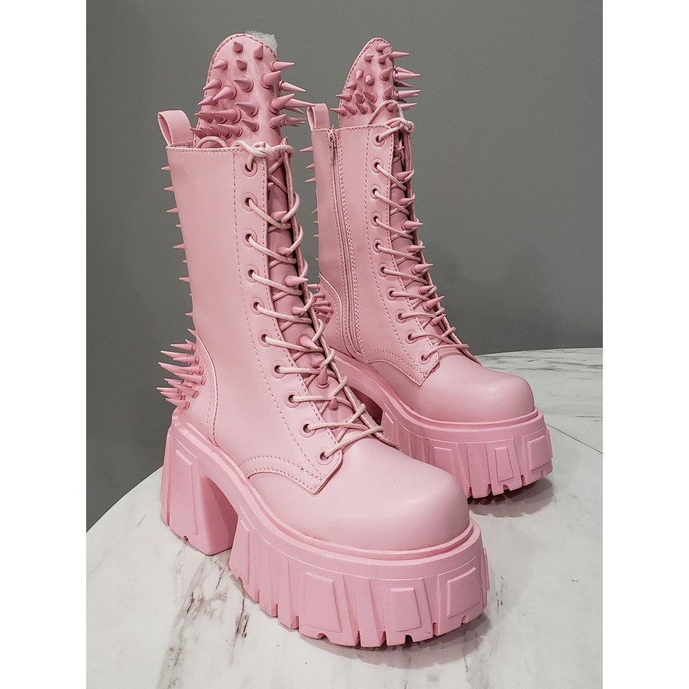 SIZE 10 Dolls Kill Club Exx Problem Child Pink Spike Combat Boots gothic cosplay